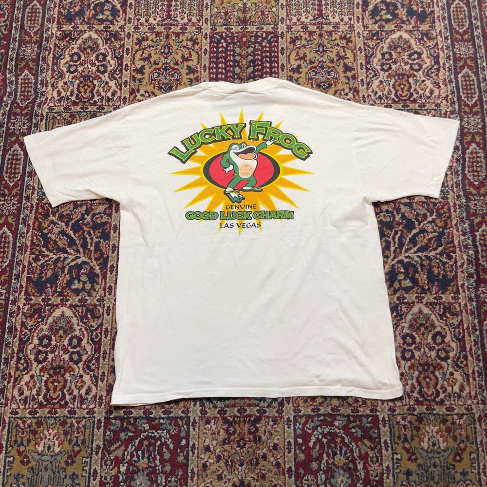 VTG 80s 90s Crazy Shirts Lucky Frog Las Vegas T-Shirt Large White Made in USA